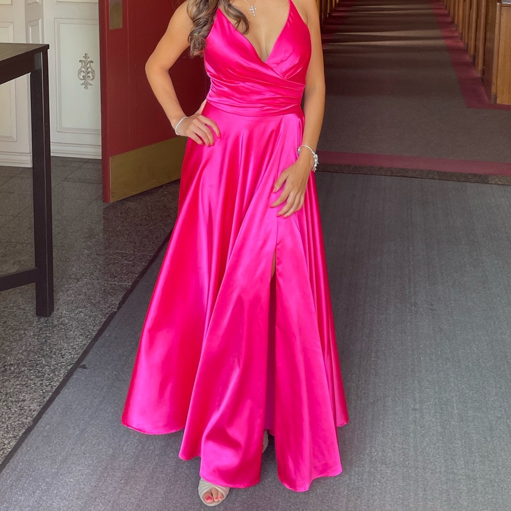 Stunning hot pink dress with slit